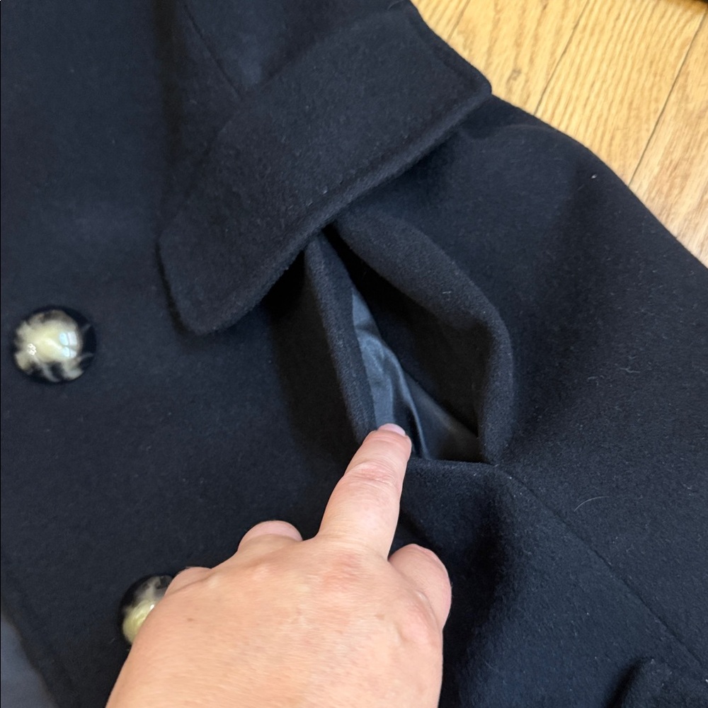 Fleurette Wool Cashmere Black Coat Size 16 Made in USA Classic Winter Overcoat - Picture 8 of 13